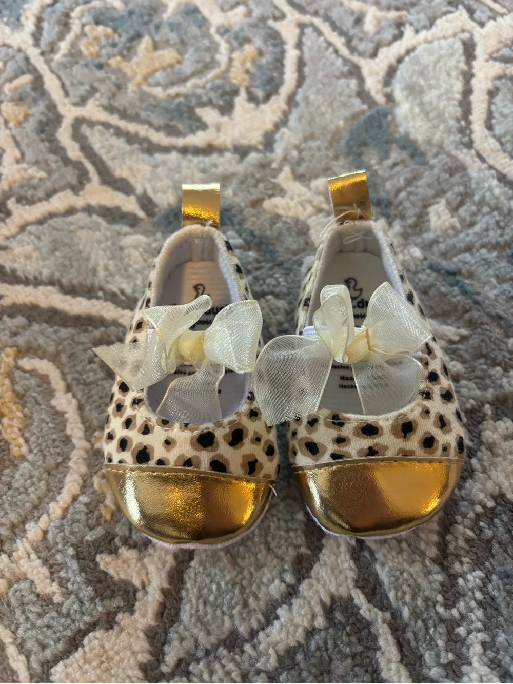 Gold Leopard Bow Baby Walker Shoes
